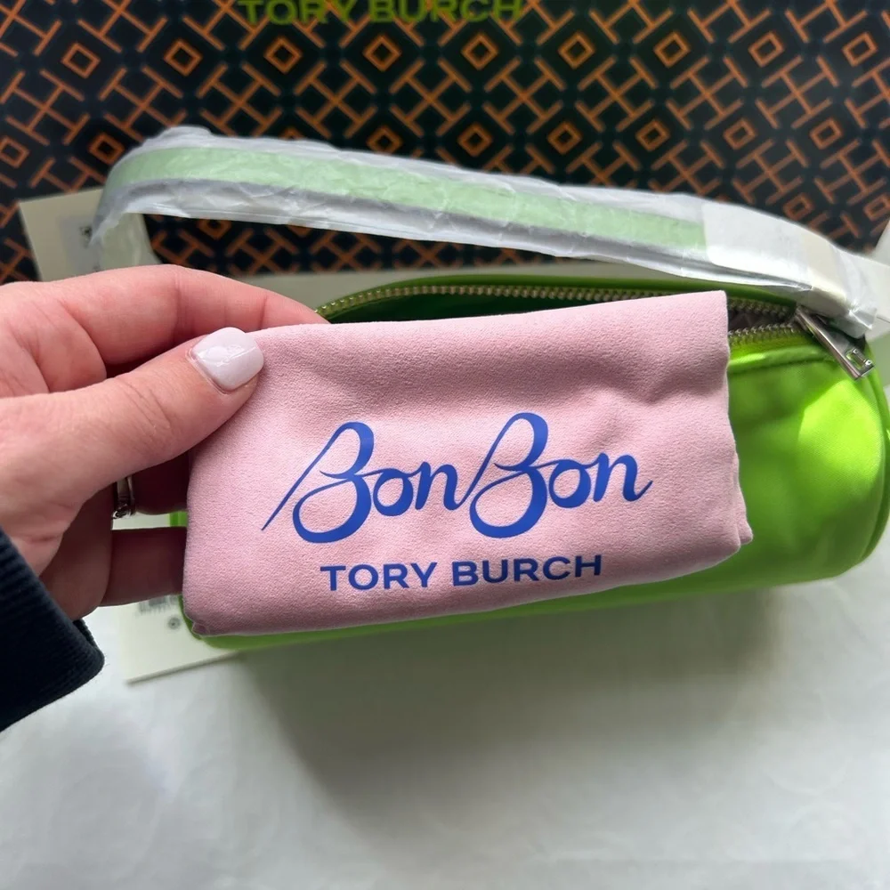 Tory Burch BonBon Virginia Cylinder Bag Shoulder Bag Sugared Apple Green Silver